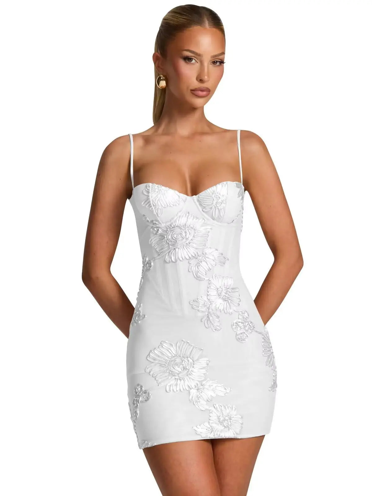 Pearl Embroidery Mini Gown