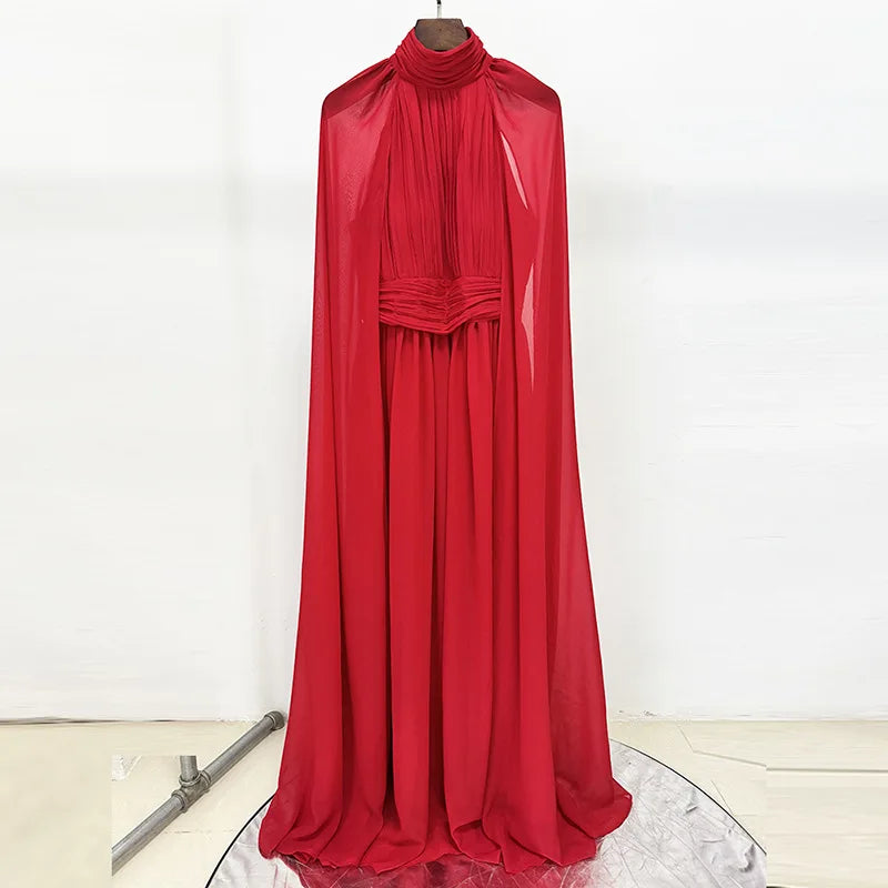 Fuchsia Cape Evening Gown