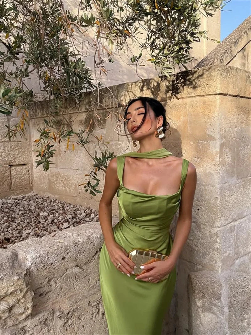 Solène Satin Halter Maxi