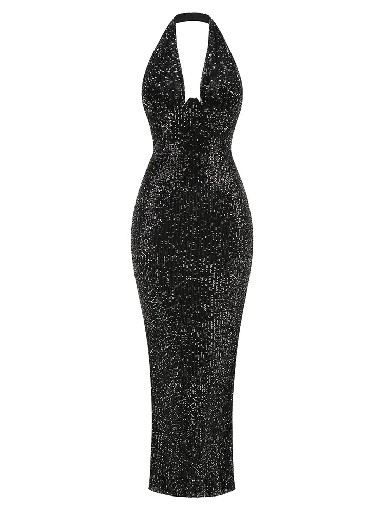 Jade Sequin Halter Gown