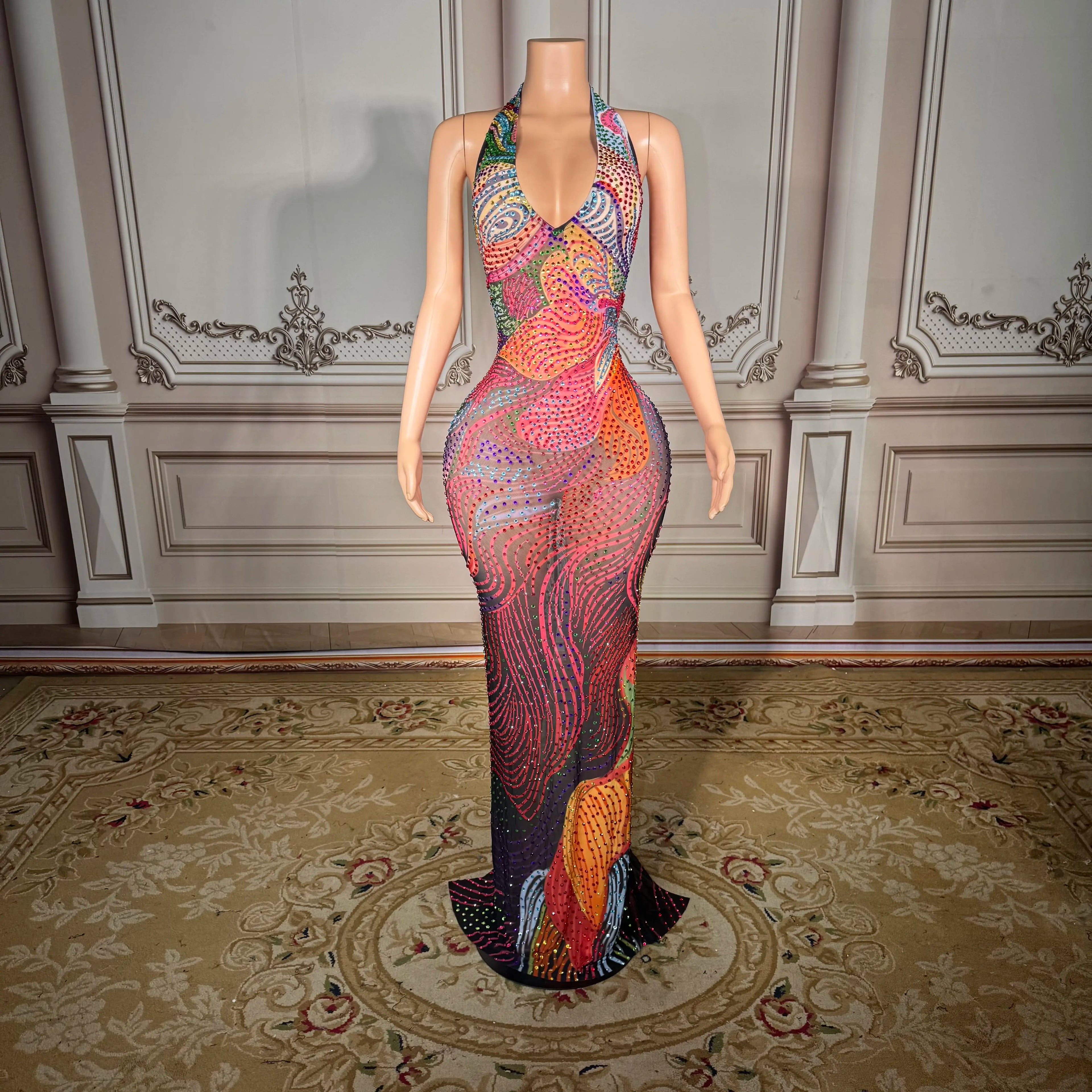 Nuit Rhinestone Mesh Gown