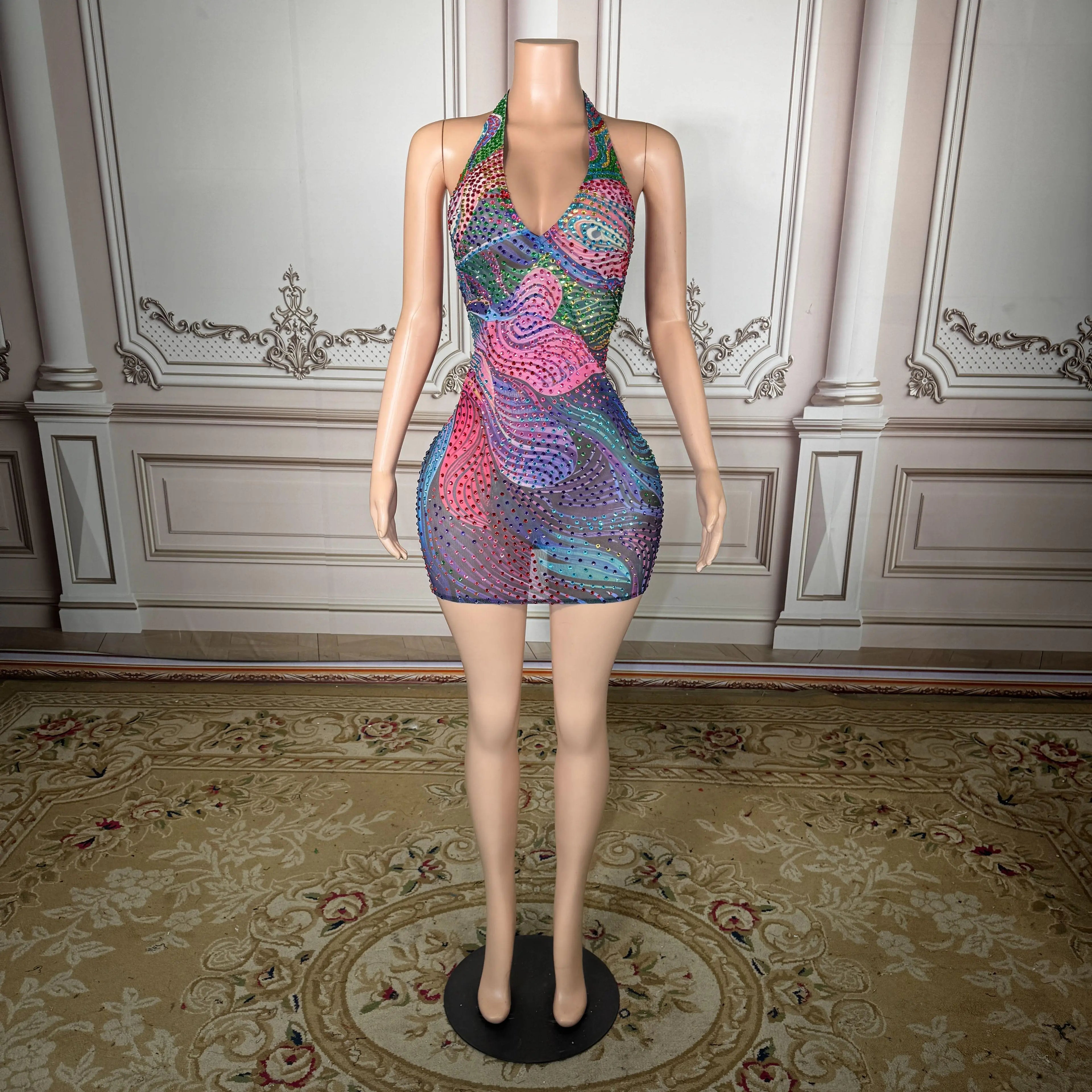 Nuit Rhinestone Mesh Gown