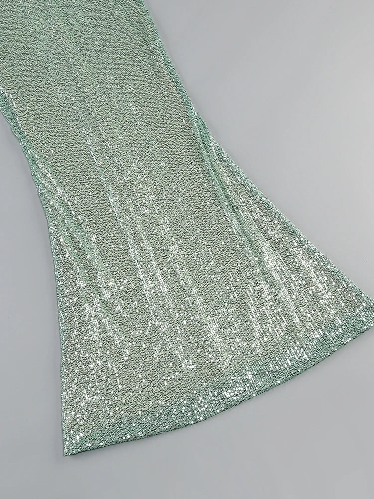 Jade Sequin Halter Gown