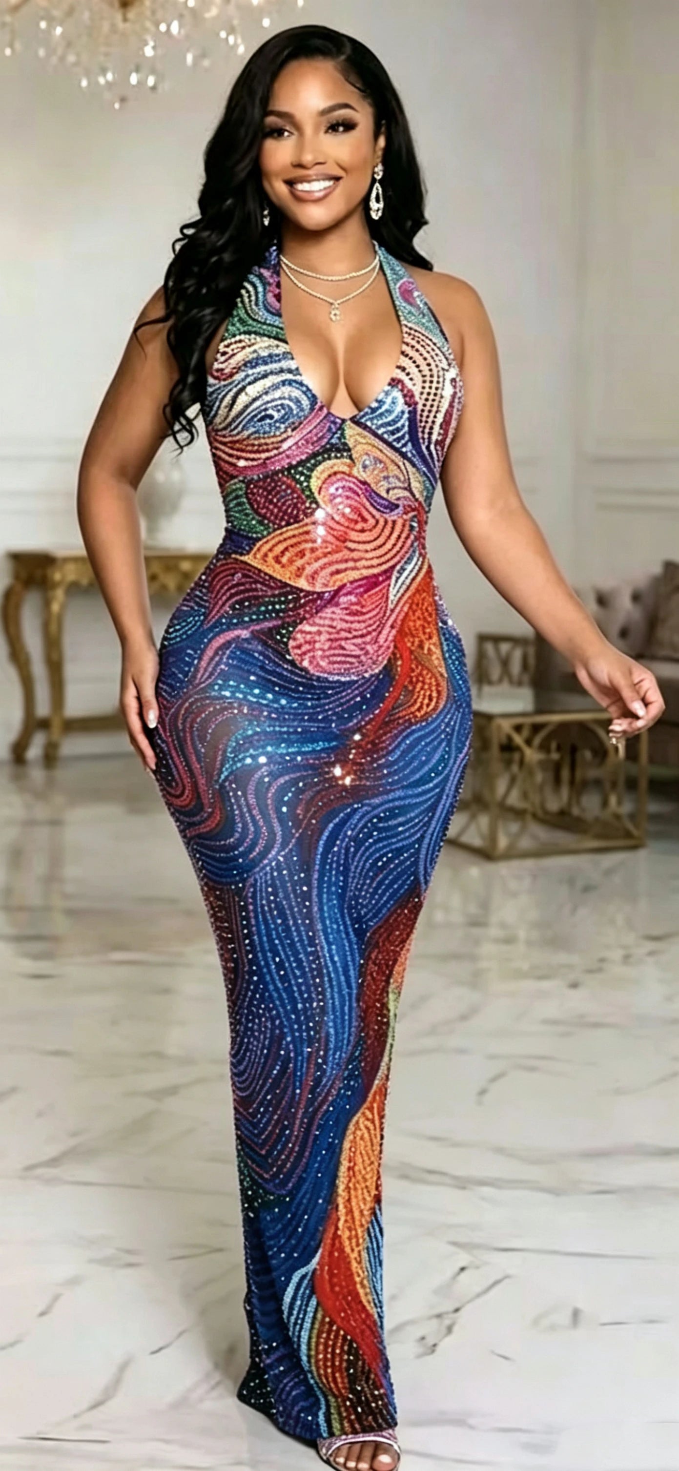 Nuit Rhinestone Mesh Gown