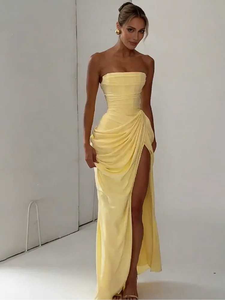 Blanche Pleated Strapless Gown