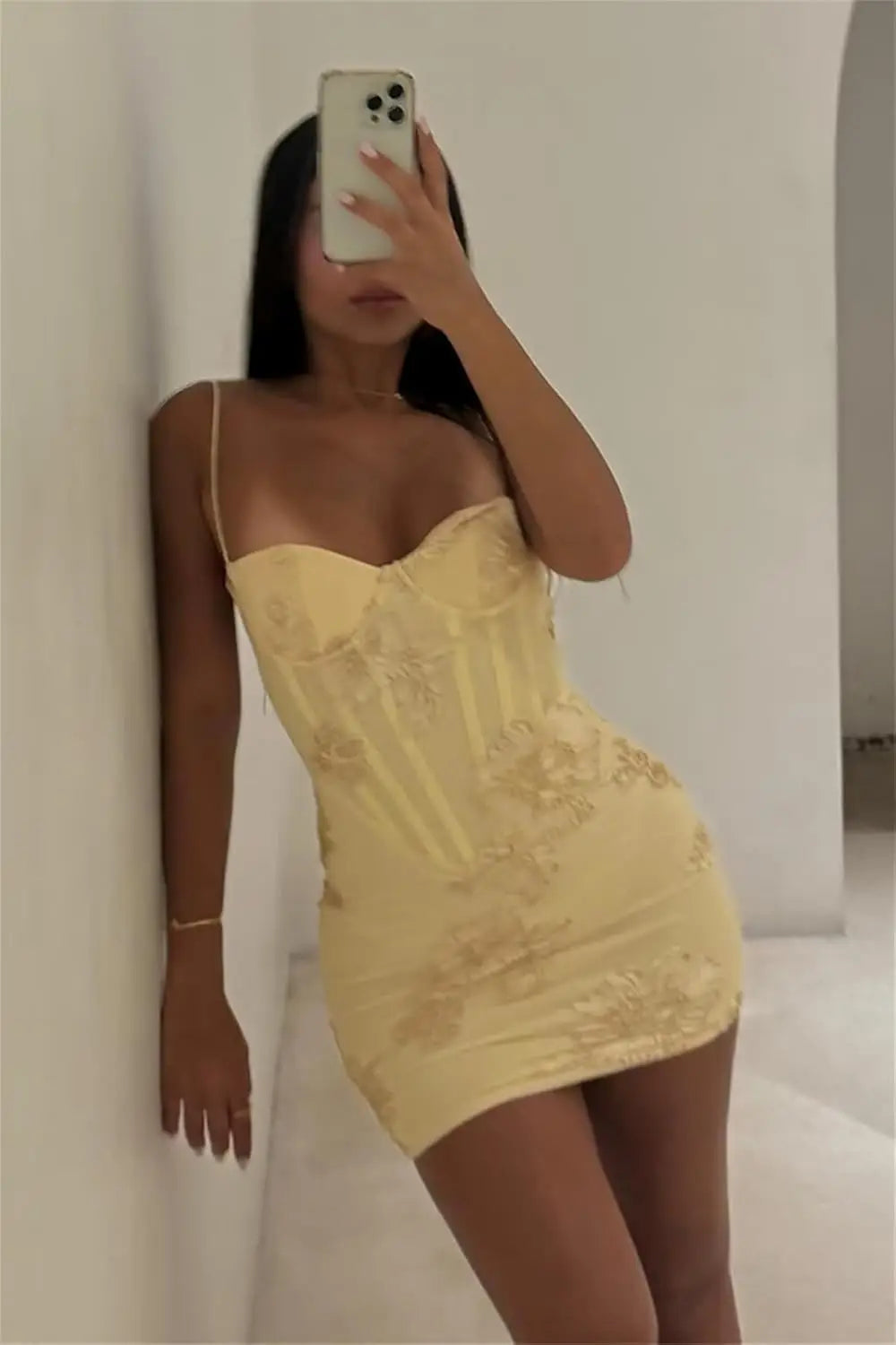 Pearl Embroidery Mini Gown