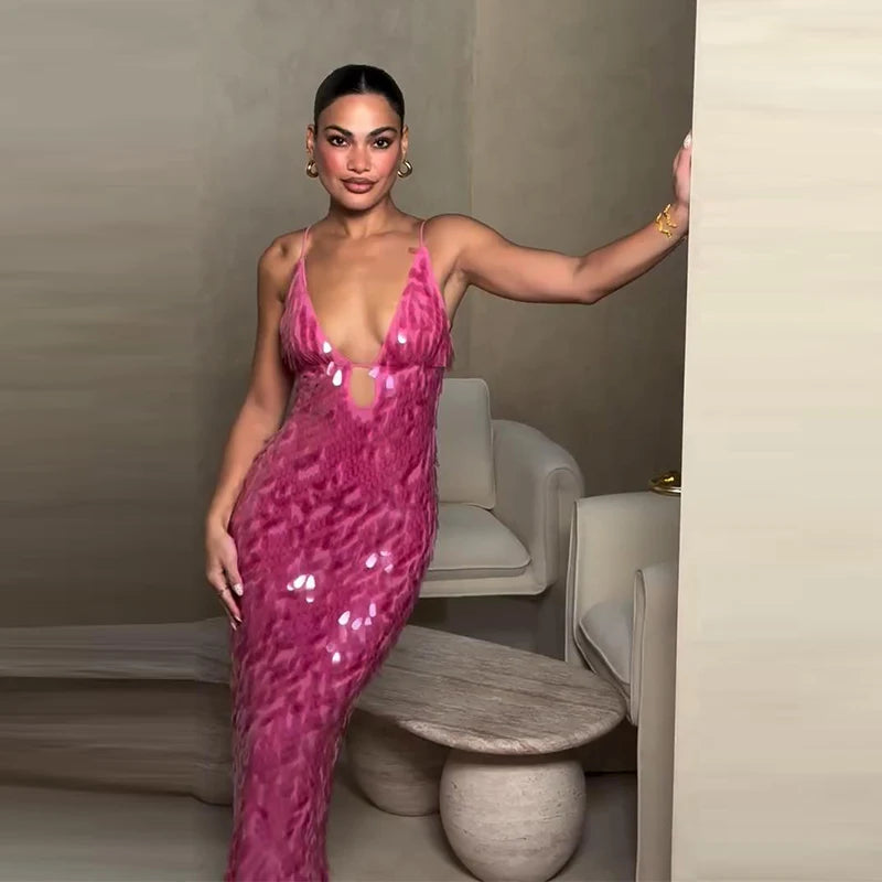 Roxanne Sequin Backless Gown