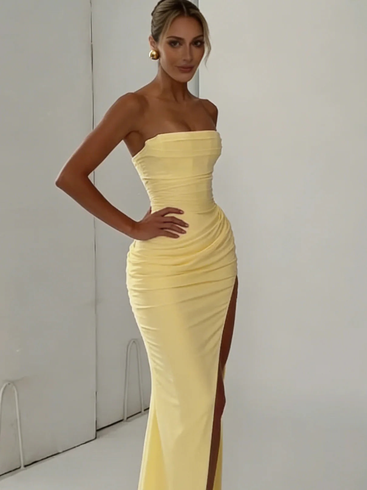 Blanche Pleated Strapless Gown
