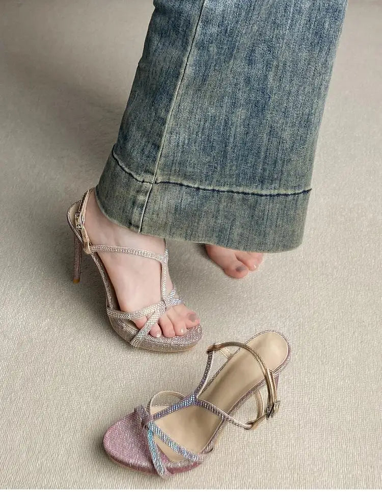 Diamanté Cross-Strap Heels
