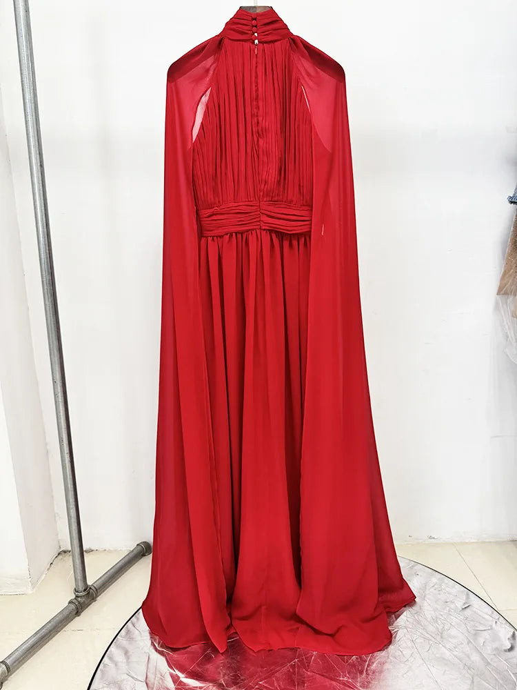 Fuchsia Cape Evening Gown