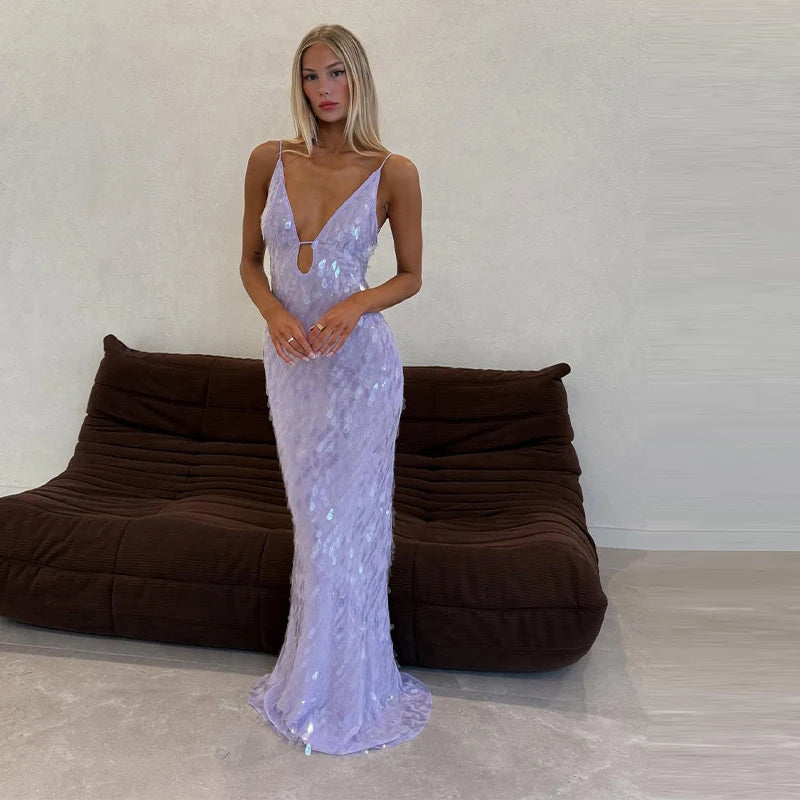 Roxanne Sequin Backless Gown