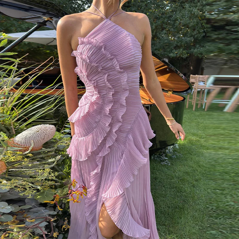Luxe Pleated Halter Gown