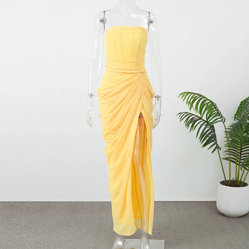 Blanche Pleated Strapless Gown