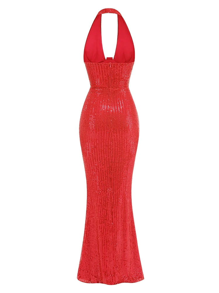 Jade Sequin Halter Gown