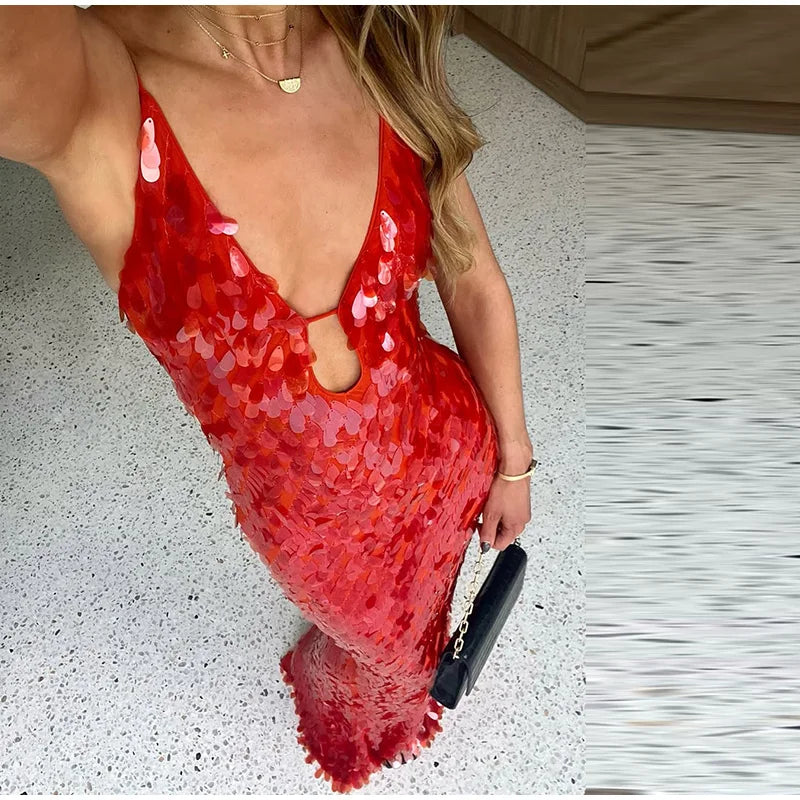 Roxanne Sequin Backless Gown
