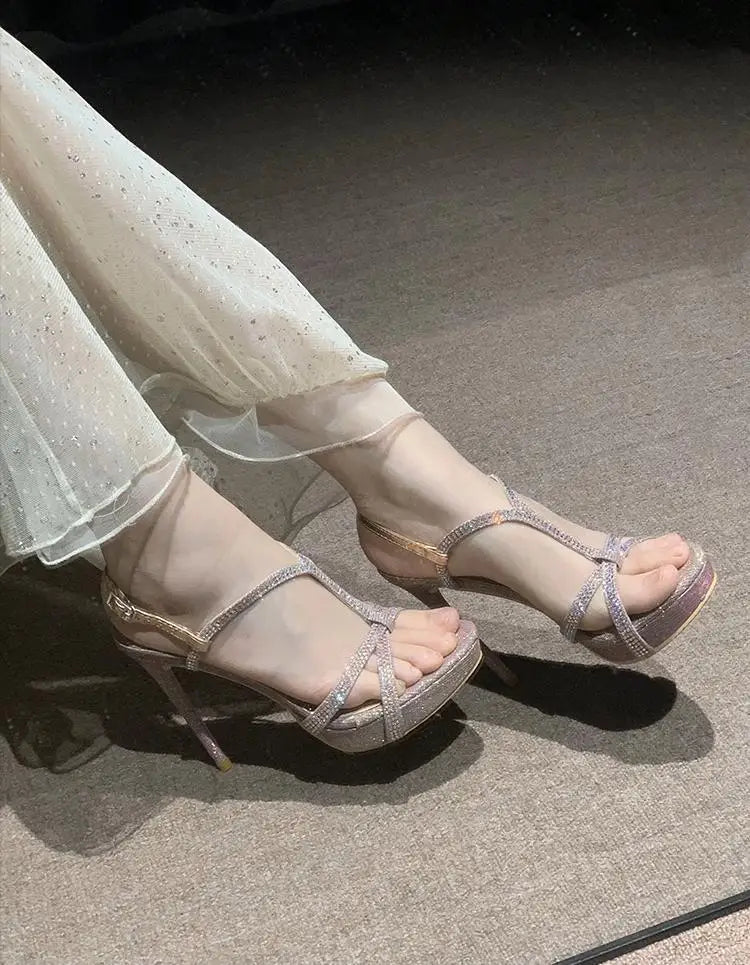 Diamanté Cross-Strap Heels