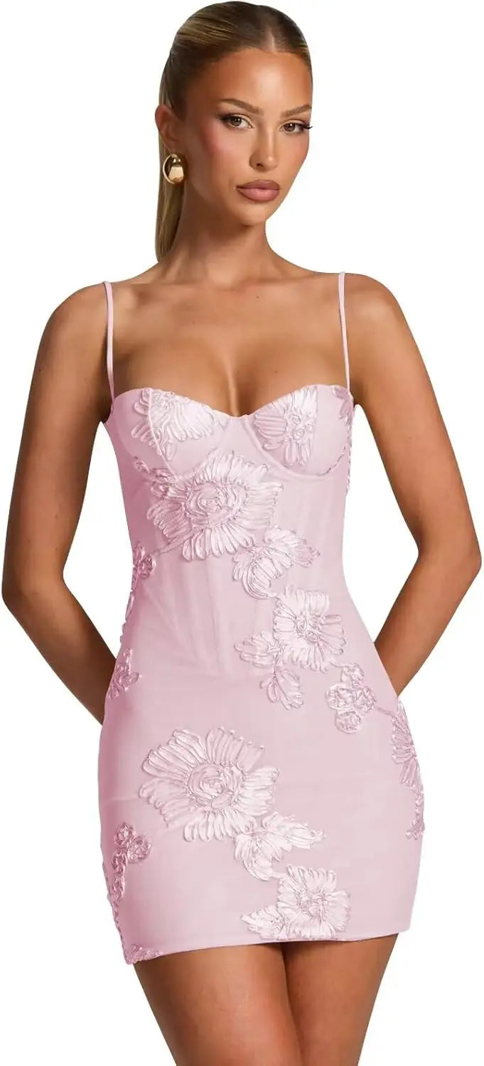 Pearl Embroidery Mini Gown