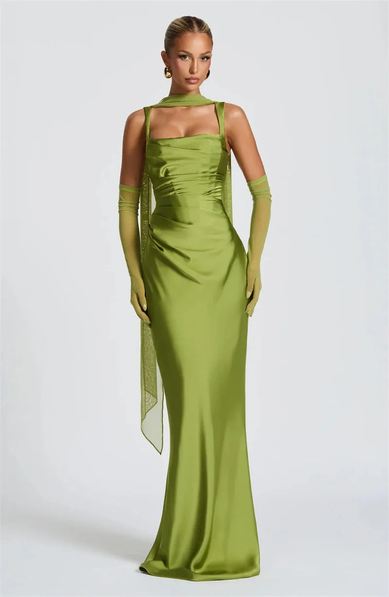 Solène Satin Halter Maxi
