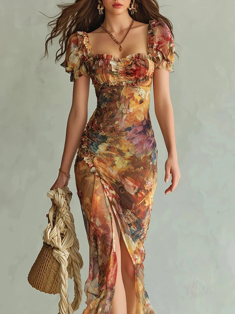 Elara Slit Print Maxi
