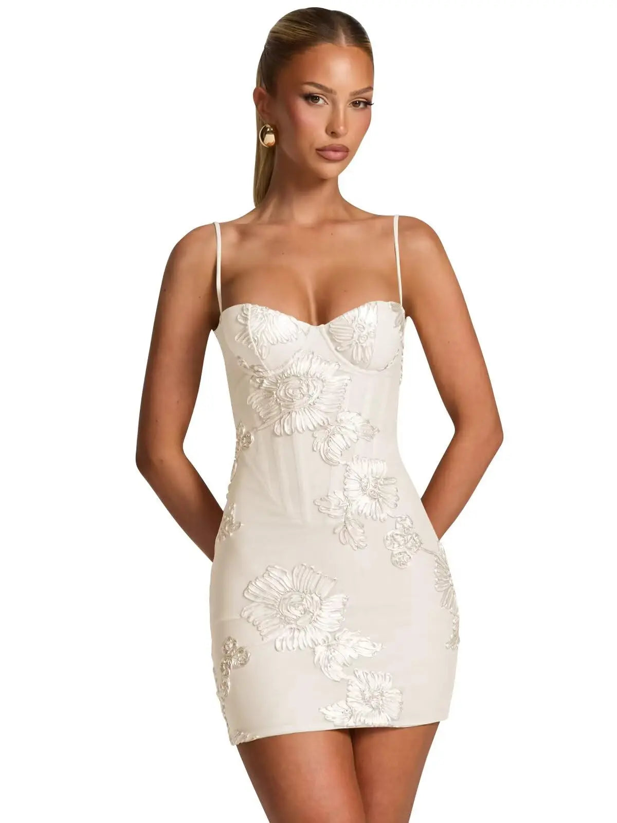 Pearl Embroidery Mini Gown