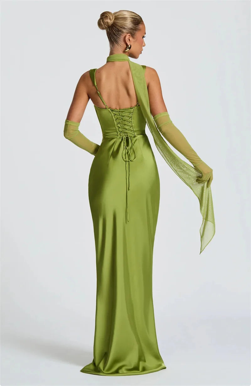 Solène Satin Halter Maxi