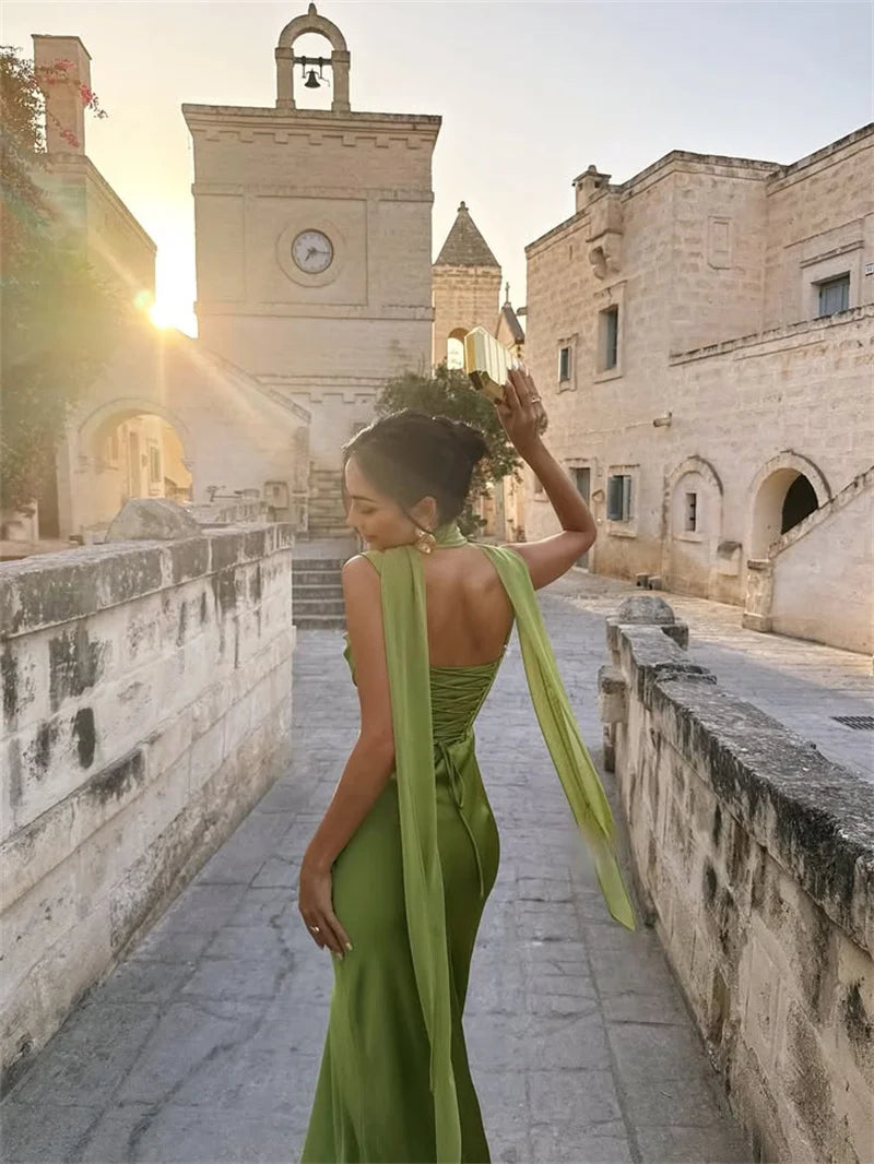 Solène Satin Halter Maxi