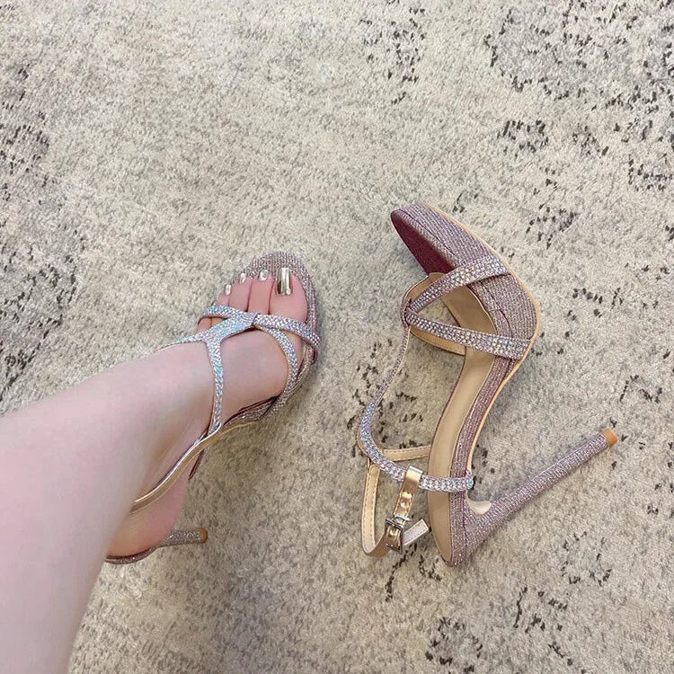 Diamanté Cross-Strap Heels