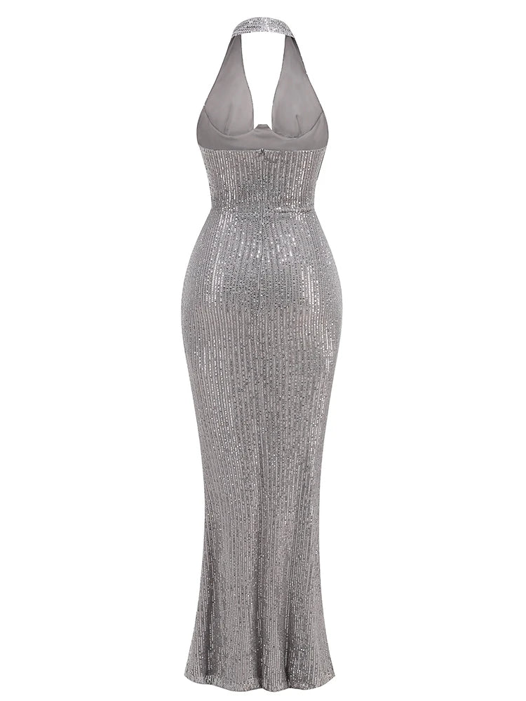 Jade Sequin Halter Gown