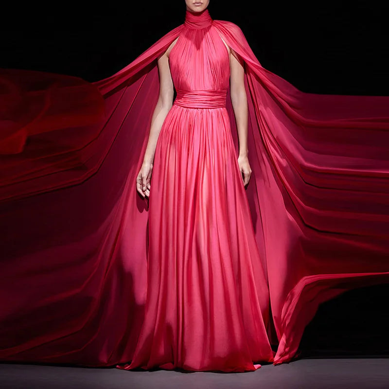 Fuchsia Cape Evening Gown