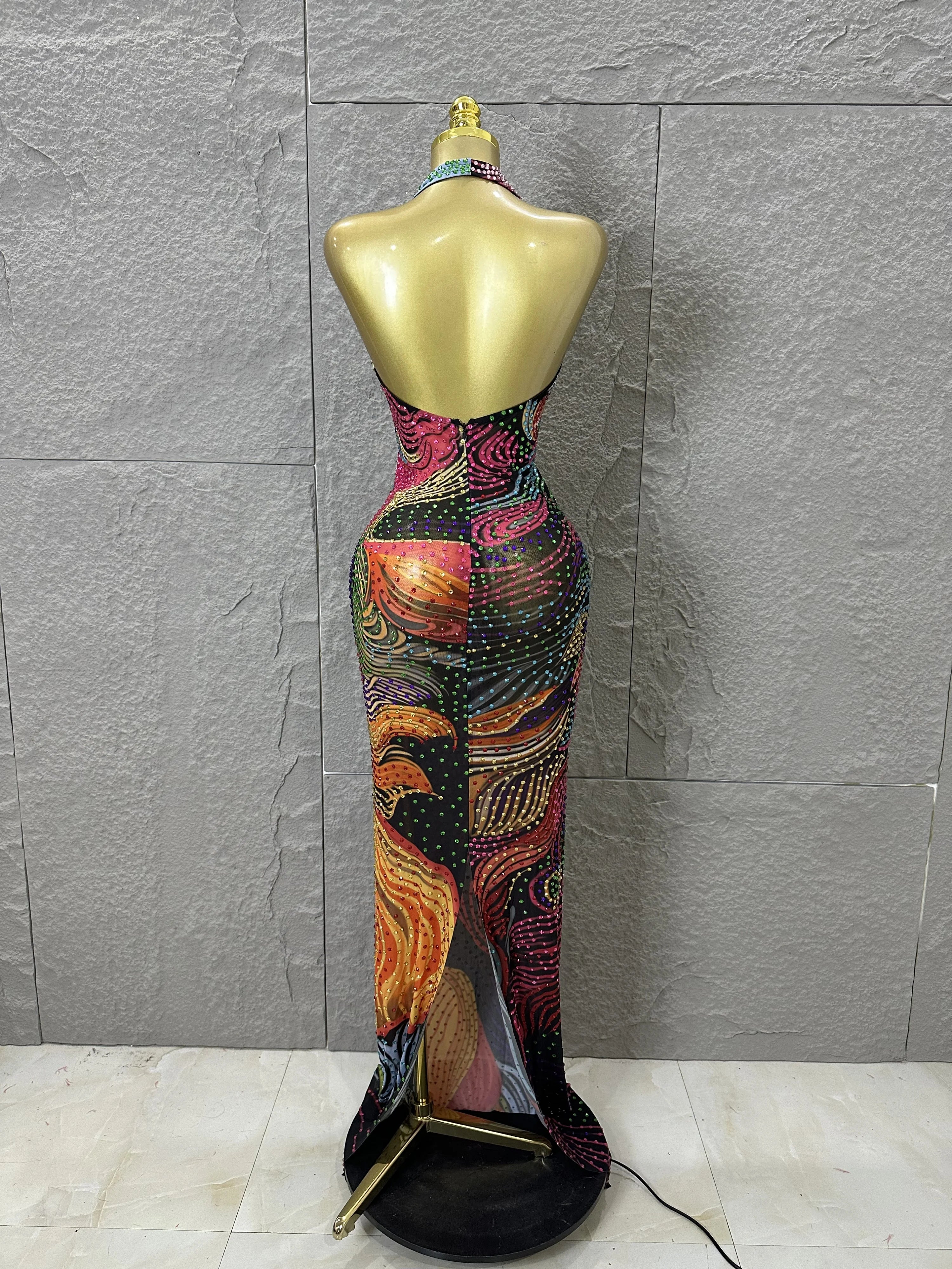 Rainbow Crystal Halter Gown
