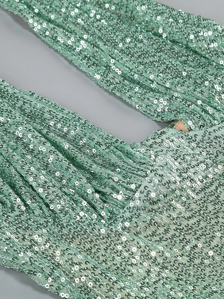 Jade Sequin Halter Gown