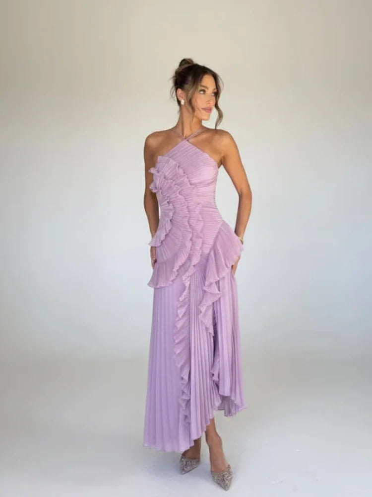 Luxe Pleated Halter Gown