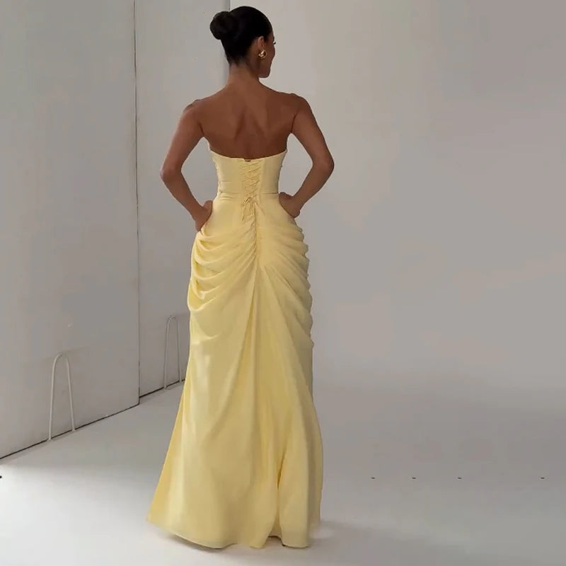 Blanche Pleated Strapless Gown