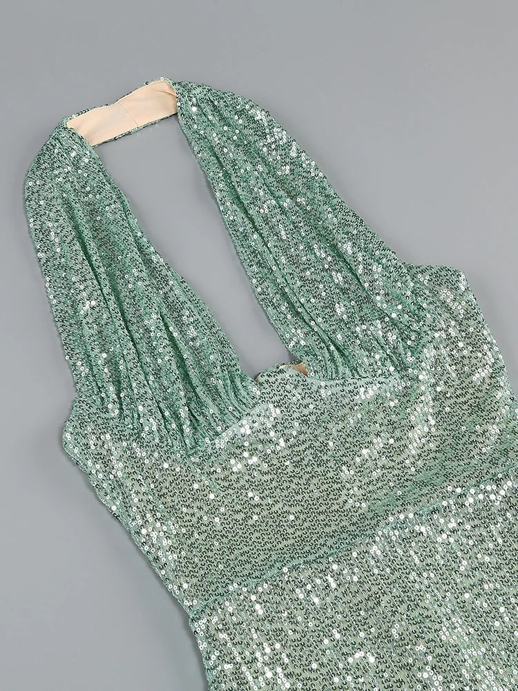 Jade Sequin Halter Gown
