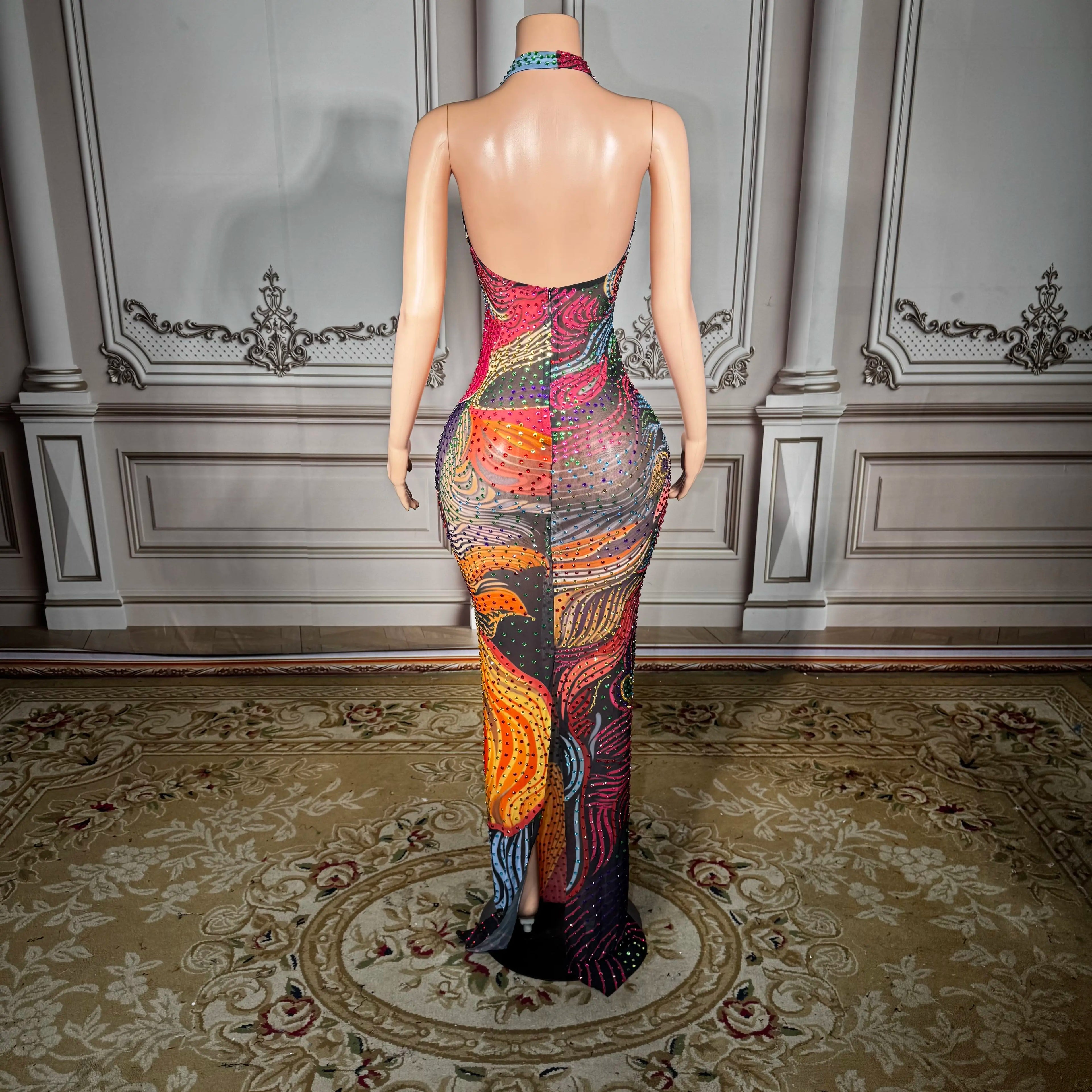 Nuit Rhinestone Mesh Gown