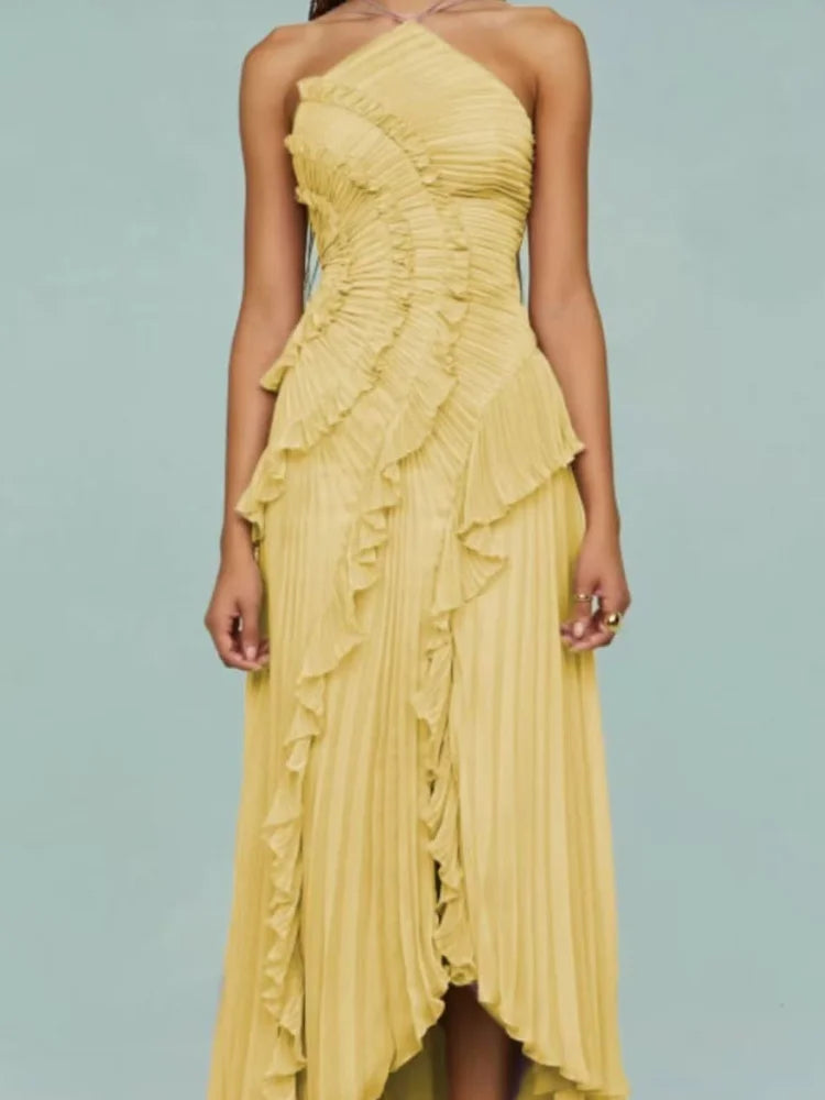 Luxe Pleated Halter Gown