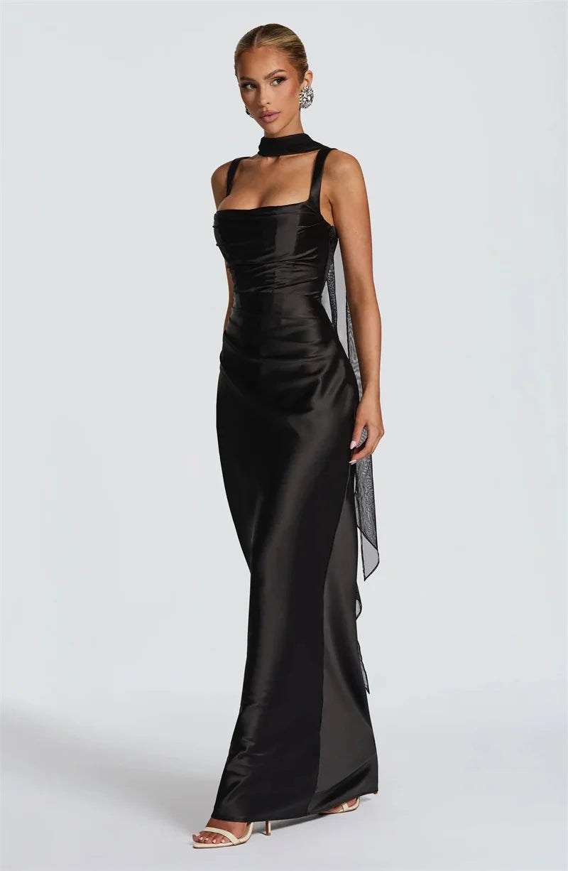 Solène Satin Halter Maxi