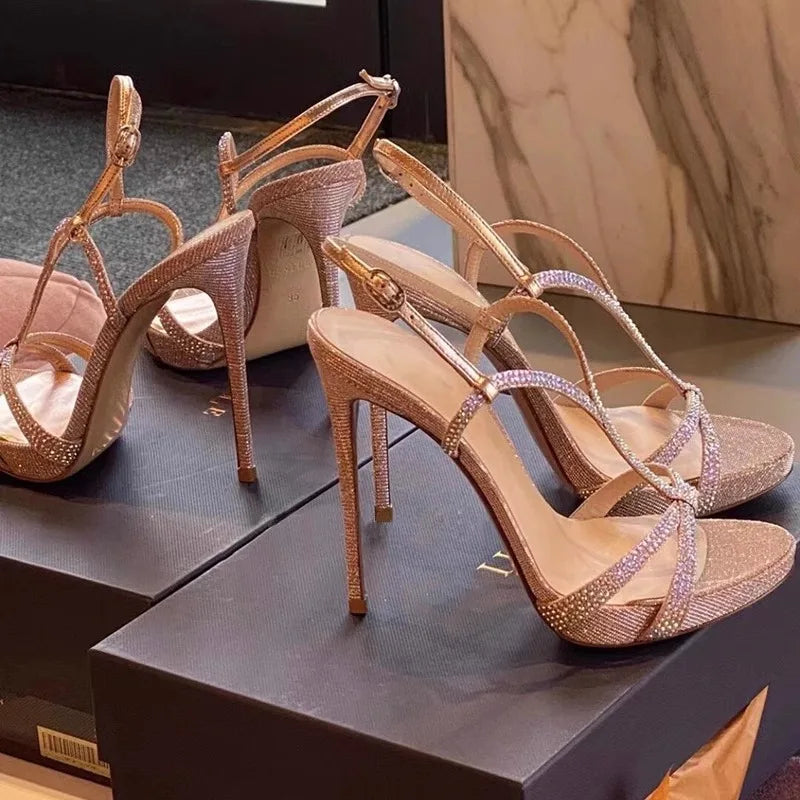 Diamanté Cross-Strap Heels