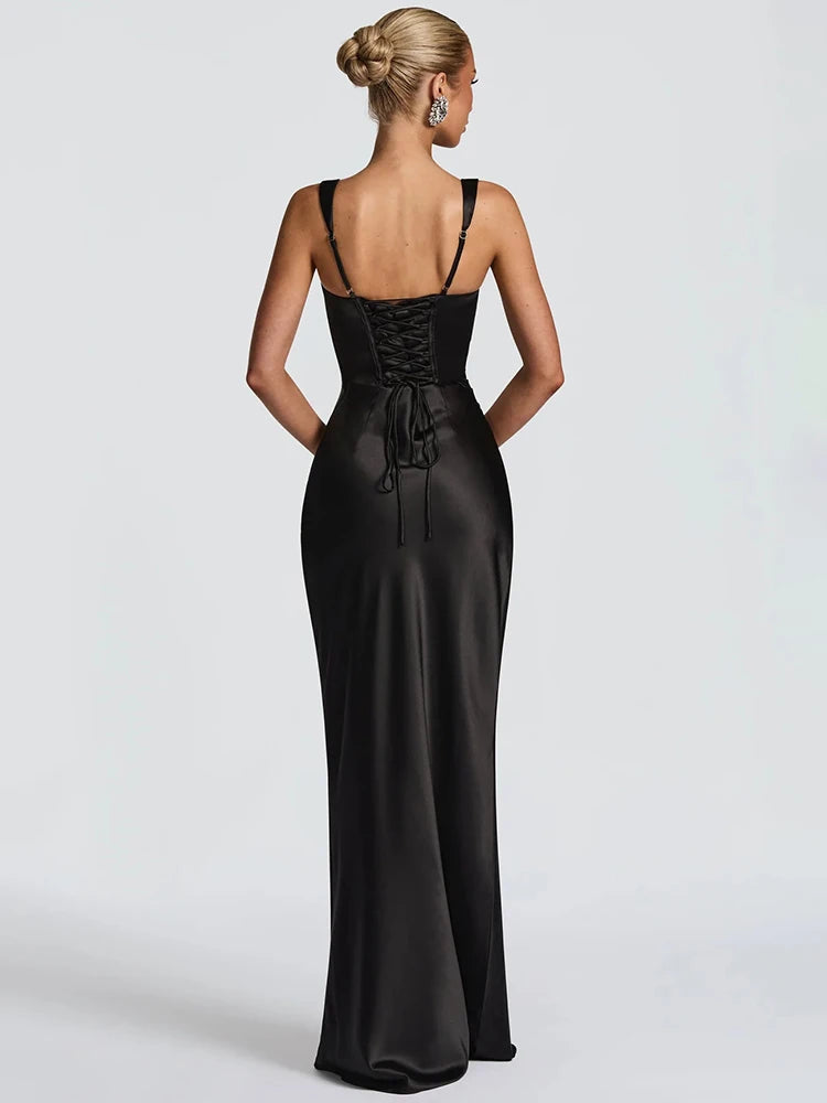 Solène Satin Halter Maxi