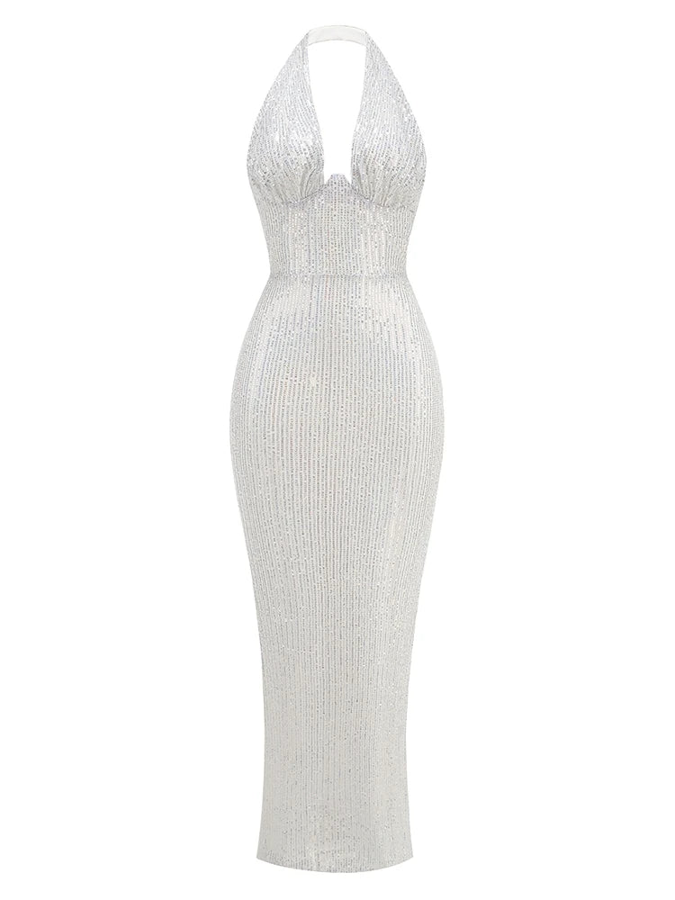 Jade Sequin Halter Gown