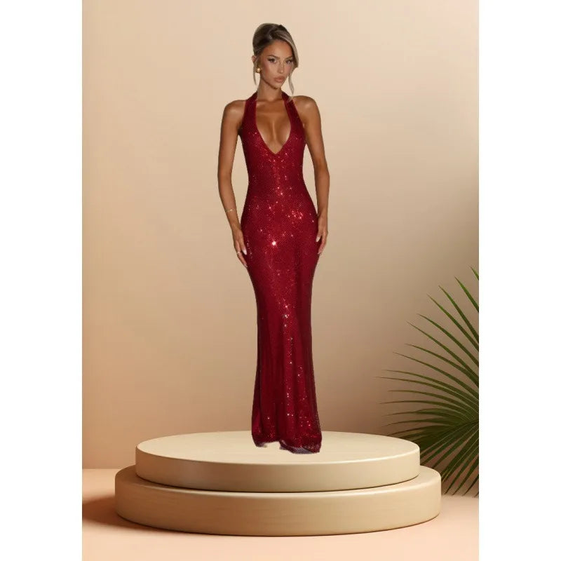 Lumina Sequin Backless Maxi