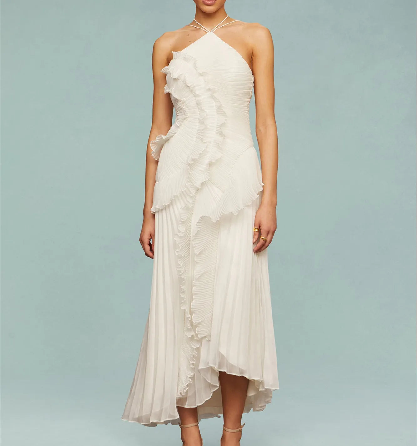 Elisse Ruffle Pleated Gown