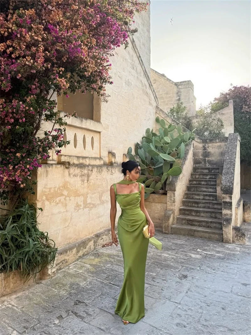 Solène Satin Halter Maxi