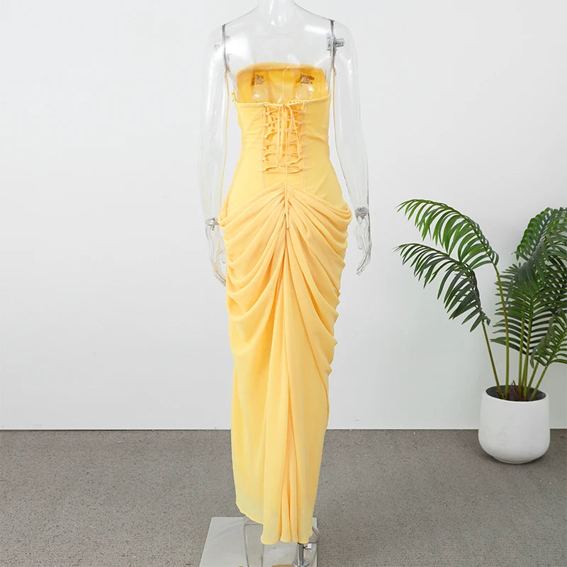 Blanche Pleated Strapless Gown